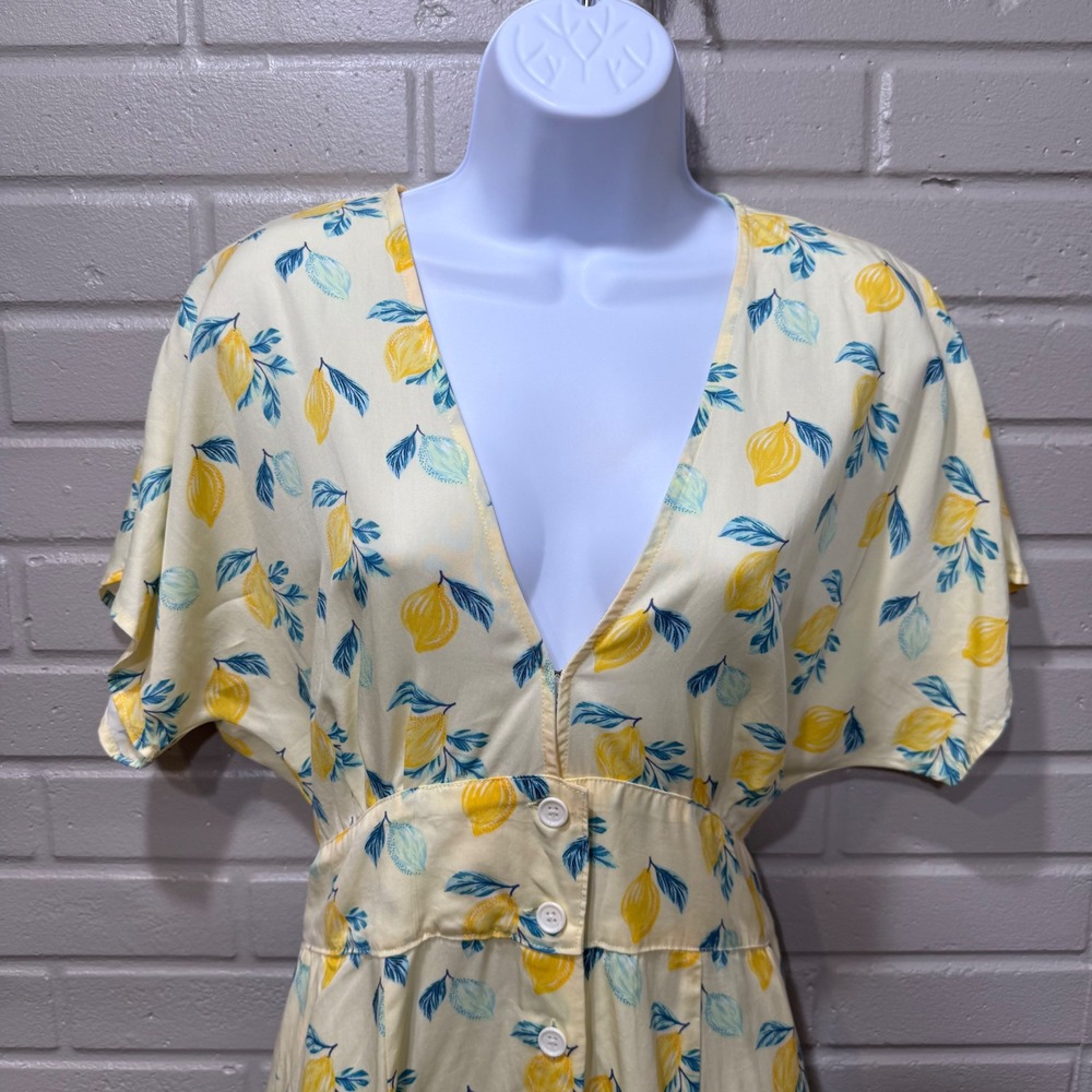 Marine Layer Camila Lemon Mini Dress Butter Yellow Button XL Hemmed Babydoll - Picture 5 of 16